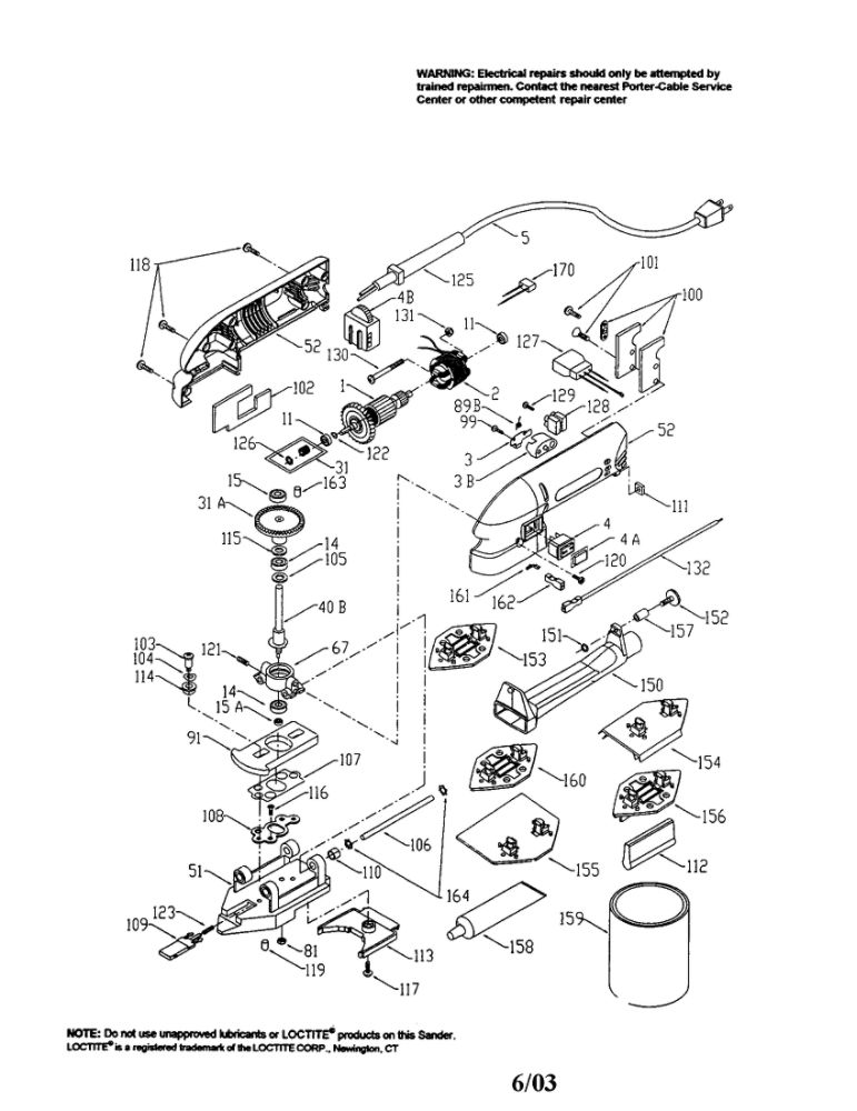 Profile Sander Diagram and Parts List for 444VS  Porter Cable Sander
